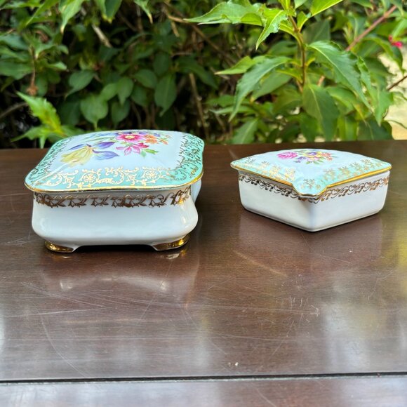Pair of Vintage Porcelain Trinket Boxes German Pottery for Rings and Jewelry - Picture 4 of 16